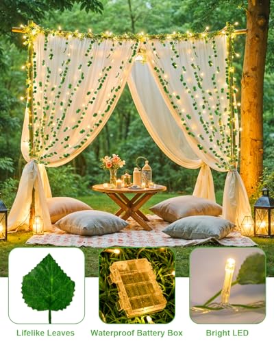 Dalugo Efeu Lichterkette Batterie, 2m 20 LED Efeu Künstlich mit Lichterkette Innen, Grün Lichterkette Blätter mit 6h Timer für Schlafzimmer, Kinderzimmer, Hochzeit, Bücherregal Dekoration(Warmweiß)