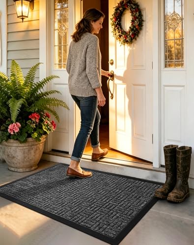 Mibao Front Door Mat Outdoor Entrance, 29.5" x 17" Heavy Duty Welcome Mat for Outdoor and Indoor, Waterproof Dirt Trapper Doormat, Super Absorbent Ind