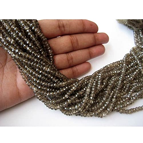 LKBEADS 1 sznur naturalny kolor kwarc dymny, kwarc koralik, mikro fasetowane okrągłe koraliki, 4 mm koraliki, 35 cm