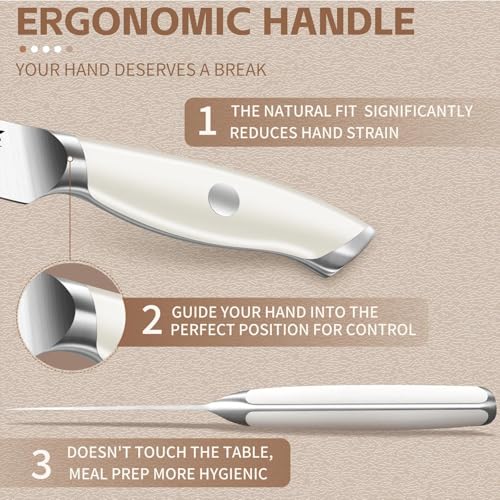 Image of Huusk Paring Knife Ultra Sharp - 3.5 inch Small Kitchen Knife, Ivory White Grip