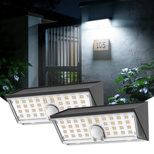 Smiling Shark ソーラーライト WL06-L【パワーアップ版・高輝度500LM・より広い範囲照射】高感度センサーライト 屋外照明 高効率太陽光発電 4モード調光 両面発光 自動点灯/消灯 省エネ 1200mA大容量バッテリー 長持ち電池 IP65防水 防犯ライト 玄関灯 取り付け簡単 壁掛け ガーデン・廊下・庭・玄関・駐車場・応急/防災対応 （白光・2個セット）