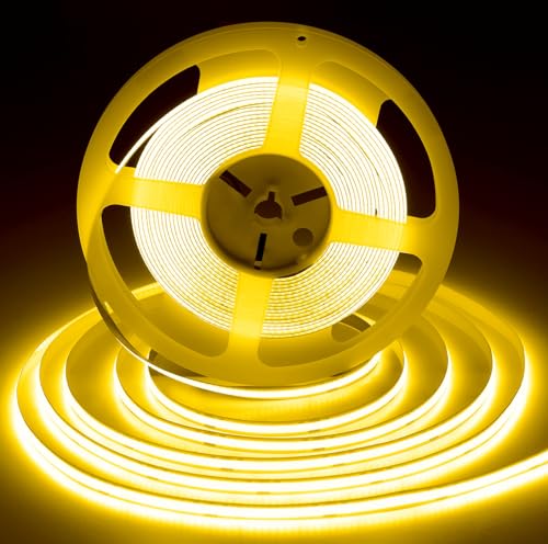 Image of iNextStation COB LED Strip Light Yellow 32.8ft /10M DC24V CRI 93+ Flexible LED Tape Lights 8mm for Bedroom, Kitchen, TV Backlight, Cabinet, Stage, Home DIY Lighting Decor (No Plug)