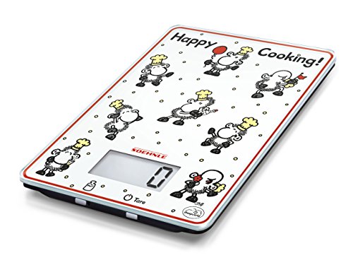 Soehnle 6636-Bascula Digital de Cocina, Sheepworld Happy Cooking, Vidrio, De plástico, Color Blanco