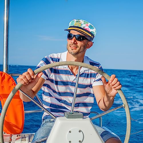 Adult Captain Hat Sailor Hat Bachelor Party Yacht Leaf Printed Navy Hen Party Dress Up Halloween Marine Themed Admiral Captain Hook Sailor Costume Decorations for Men Women - Image 3