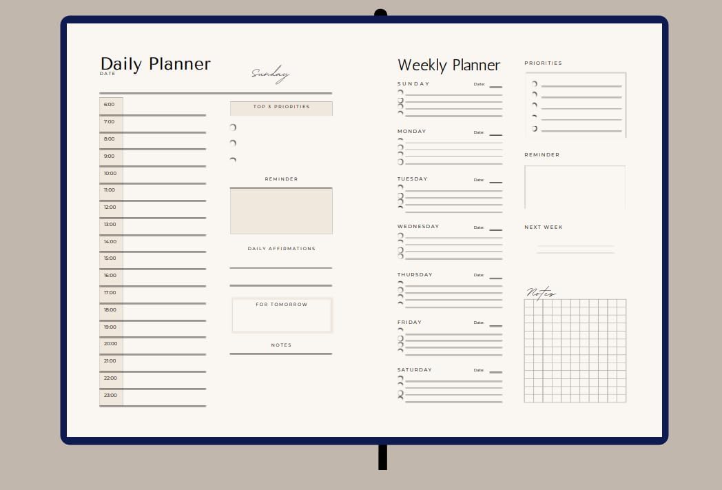 Undated Goal Planner – 4-Week Weekly Productivity Planner with Goal Setting & Recap for Health, Career, Family & Focus – Time Management & Habit Tracking – A5 Hardcover Journal Organizer (Navy Blue) image 5 of 6 B0DQVFPYQC