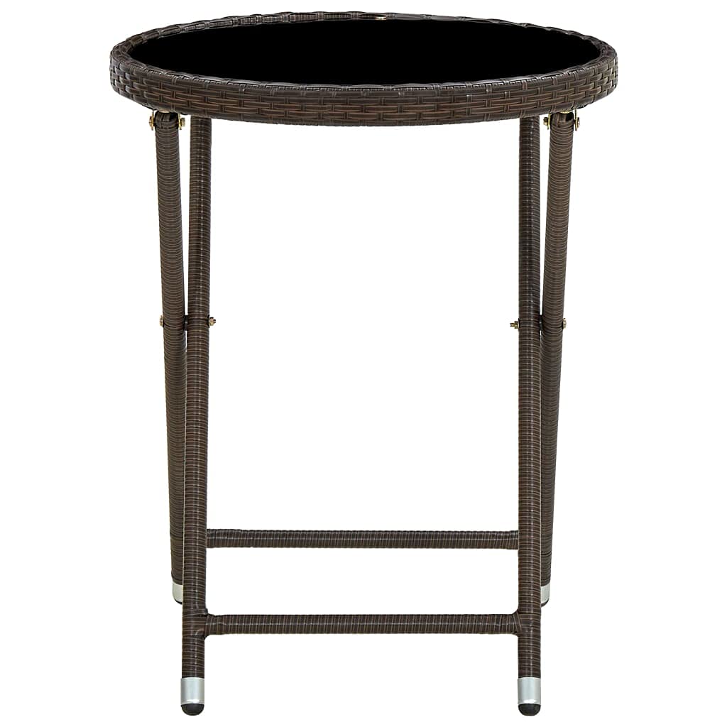 Stolik pomocniczy, brązowy, 60 cm, polirattanowy i szkło hartowane, składany, do ogrodu, na taras, balkon, wytrzymały stół outdoorowy