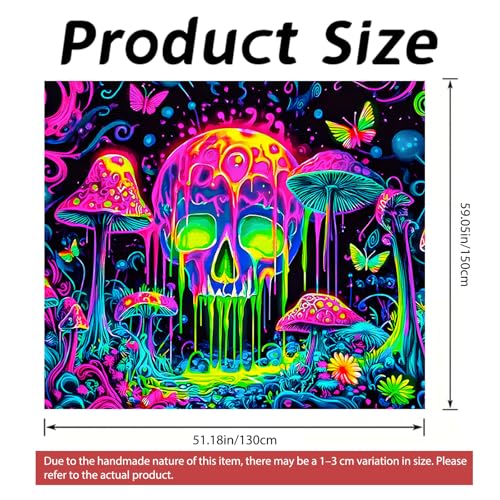Image of Nuxovilar Trippy Mushroom UV Reactive Tapestry 59.05 inchx51.18 inch Polyester