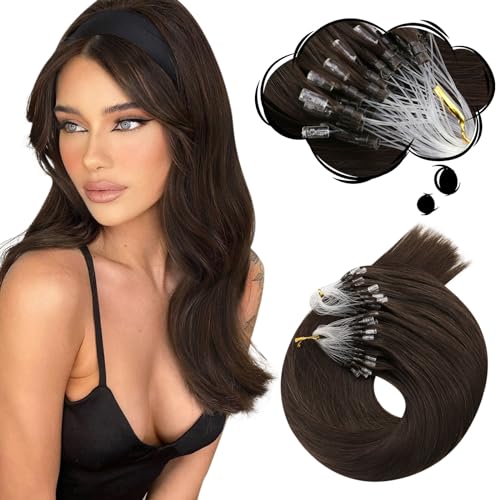 Moresoo Micro Bead Hair Extensions Real Human Hair Brown Micro Loop Hair Extensions 18 Inch Dark Brown Micro Ring Hair Extensions 1g/s 50g/Pack #4