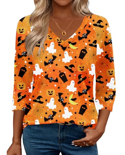 Image of Zeagoo 3 /4 Length Sleeve Womens Tops Casual V Neck Shirts Soft Basic Tees Business Work Blouses