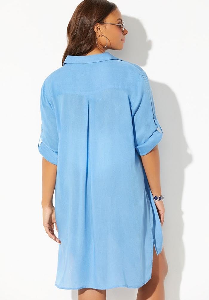 Swimsuits For All Women's Lyla Button Up Cover Up Shirt (Plus