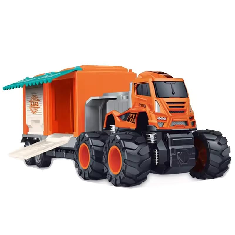 Image of 1:43 Die Cast Alloy Model Animal Transport Truck Toy for Kids Boys Girls 4WD Friction Powered Ice-Cream Trailer Miniature Toys Pull Back Vehicles (Pack of 1, Multicolor)