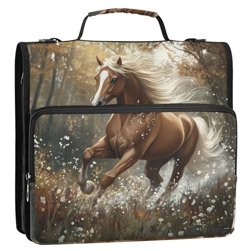 zyrtty 3 D-Ring Zipper Binder Bag, Horse Forest Removable Binder