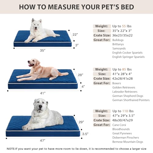 Image of WNPETHOME Velvet Orthopedic Dog Bed for Large Dogs - Extra Large Waterproof Crate Bed With Removable Washable Cover, Multi-Needle Quilting XXL (Blue 47X29X3.5 Inch)