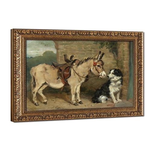 Impression sur toile âne et chien noir et blanc WCYB John Emma cadre à suspendre de 61 cm