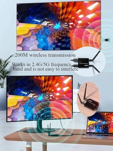 Image of ETZIN Wireless HDMI Transmitter and Receiver Extender 200m(656Ft) 5.8GHz 1080P@60Hz Audio Video Extender Kit and HDMI Loop-Out for TV,DSLR Camera,Projector,DVR,Laptop,PS5,Switch