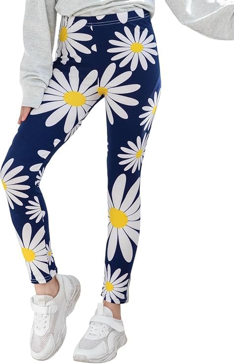 Girls Leggings Daisy Prints Casual Tights Pants Soft Stretch Leggings for Kid Teens Yoga Running Dance Active2