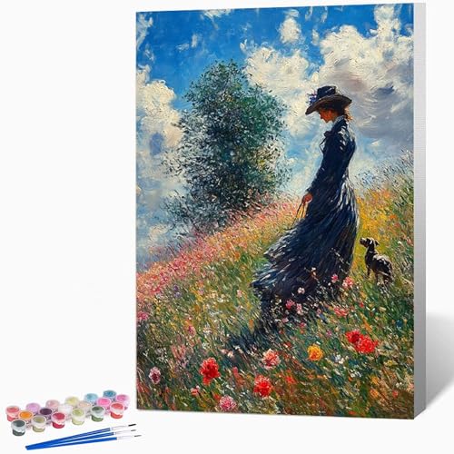 花の海 ペイントバイナンバーキット女性 数字油絵 塗, DIY手描き油絵セット(ブラシ3本とアクリル絵の具を含む)、キャンバスセット、家の壁の装飾ギフト,誕生日プレゼント女性 60*80CM フレームなし -WX2510581