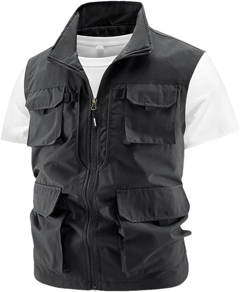 Men's Lightweight Quick Dry Work Vest Summer Outdoor Fishing Photo Multi Pockets Vest Jacket