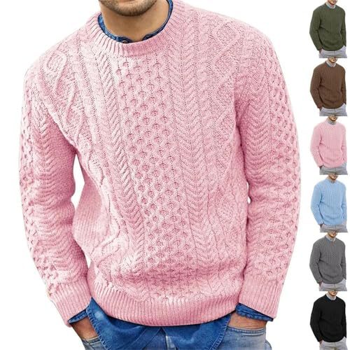 Men’s 2025 Pullover Sweater Solid Color Knitted Jumper Fashion Pink Loose Fit Winter Large Size Knitwear2
