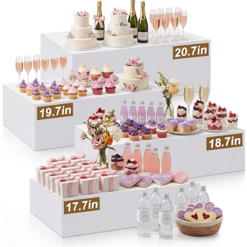 Leinuosen 4 Pcs Extra Large Buffet Risers , White, 20.7" 19.7" 18.7" 17.7"