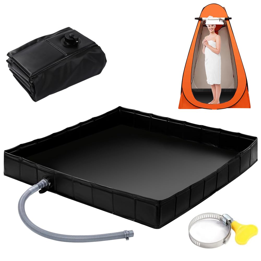 Base de ducha plegable, 104 x 104 x 13 cm, bandeja de ducha portátil con tubo de drenaje extraíble, base de ducha portátil, plegable, camping, ducha, tienda de ducha, para autocaravana, tienda