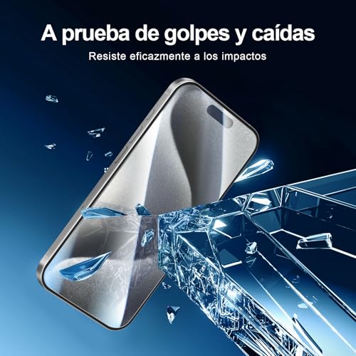NEW'C 3 x Protector Pantalla para iPhone 15 Pro (6,1 Pulgadas) y 3 x Protector de Lente de Cámara - Cristal Templado + Tapón Antipolvo - Herramienta de instalación fácil incluida - imagen 6