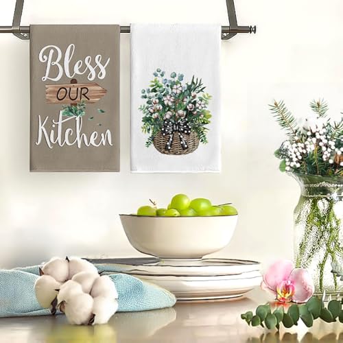 Bless-Kitchen-Hand-Towels-Decorative-Set-Eucalyptus-Kitchen-Decor-Hand-Towels-Highly-Absorbent-Suitable-for-Cooking-and-Baking-Farmhouse-Home-Decoration-17-x-26-Inch2-Pack Bless Kitchen Hand Towels Decorative Set Eucalyptus Kitchen Decor Hand Towels Highly Absorbent Suitable for Cooking and Baking Farmhouse Home Decoration 17 x 26 Inch2 Pack