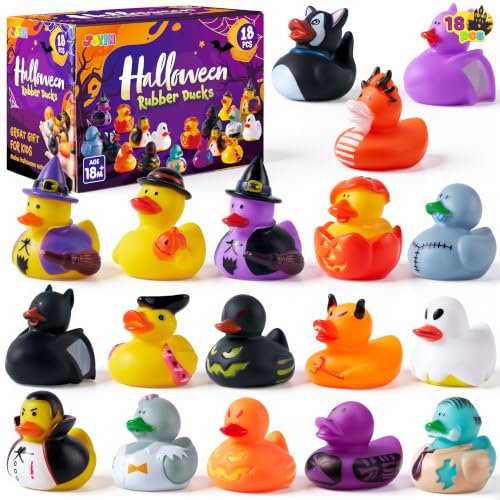 Image of JOYIN 18 PCS Halloween Rubber Ducks, Halloween Ducks for Halloween Goodie Bag Fillers, Rubber Duckies Baby Bath Toys for Halloween Party Favors Decorations, School Classroom Game Prizes