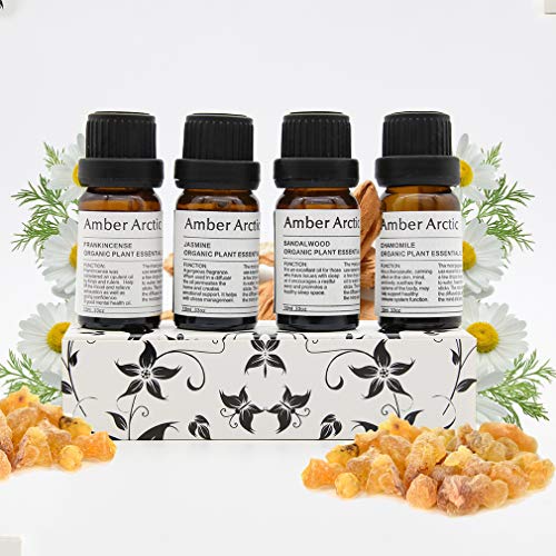 Set de 4 aceites esenciales, 100% puro Aromaterapia natural Aceites esenciales de mejor grado terapéutico (jazmín, manzanilla, sándalo, incienso)