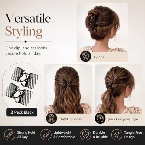 2 Piezas Clips Peine Elásticos para Cabello Rizado Negro miniatura 2