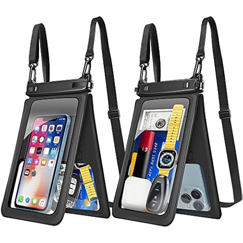takyu Waterproof Phone Pouch, Double Space Waterproof Phone Bag Large Capacity Underwater Protector Dry Bag with Crossbody Lanyard Fits Up to 9.8" Phone for Vacation Beach Swimming 2 Pack Cover