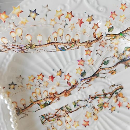 Image of PET Washi Tape Stickers Set,3 Rolls Lighting Scrapbook Tape Stickers for Journaling,Junk Journal Supplies,DIY Craft,Notebook,Phone Case(Star Light)