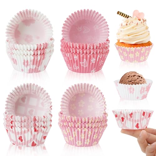 400 Pcs Pink Cupcake Liners for Baking, UOIXPUHUO Muffin Liners Baking Cups Cupcake Liner Non Stick, Standard Muffin Cups Paper Liners Wrappers Greaseproof for Party Wedding Birthday Christmas