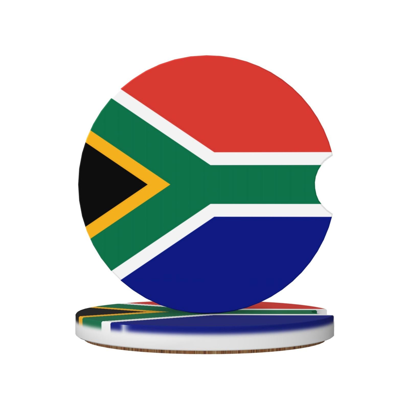 2-Piece Car Cup Holder Coaster Set South African Flag Printed Ceramic Coaster Set Car Interior Accessories