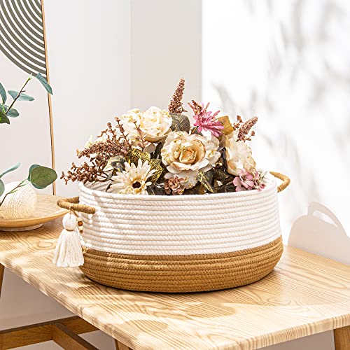 Kakamay Woven Baskets For Storage(16"X8"),Blanket Basket For Organizing Living Room,Cotton Rope Basket Woven Baby Laundry Hamper,Collapsible Laundry Room Organization,Clothes,Toy Chest(Brown) #TOP6