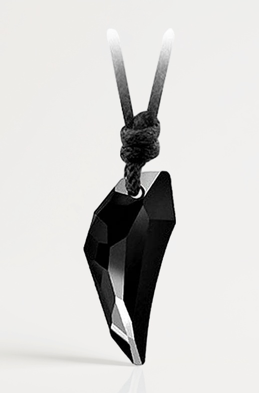 Black Wolf Teeth Crystal Pendant Necklace for Men and Boys - Stylish Black Rope Chain Included