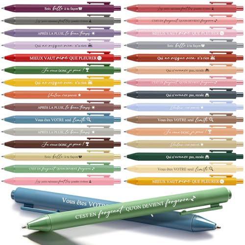 Tenare 30 peças canetas inspiradoras macaron canetas com frases motivacionais removíveis com tinta preta presente de despedida para colegas, mulheres, homens, professores e escritórios