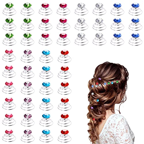 48 pinzas de espirales de diamantes de imitación para el cabello, horquillas para el cabello de boda, 8 colores, espirales, espirales, para boda, novia, brillante, cristal, cristal, espiral Cover
