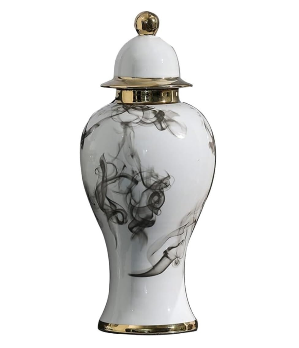 Ginger Jar White Ceramic Ginger Jar With Lid Traditional Chinese Decorative Porcelain Jars Temple With Lids Decorative Storage(15 * 35cm)