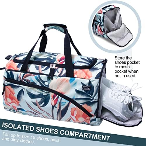 COTEY 22" Weekender Bags for Women, 38L Travel Duffle Bag for Women Overnight, Large Carry on Duffel with Shoe Compartment, Waterproof - Ondine Lotus 2 COTEY 22" Weekender Bags for Women, 38L Travel Duffle Bag for Women Overnight, Large Carry on Duffel with Shoe Compartment, Waterproof - Ondine Lotus