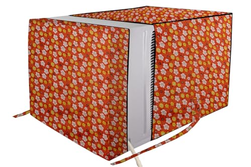 Image of The Furnishing Tree Elastic fit waterproof Polyester window ac cover suitable for Croma 1.5 Ton, Dustproof cover for inner and outer section, In CM: (67.31x66.04x45.72), Mini Floral Pattern Orage