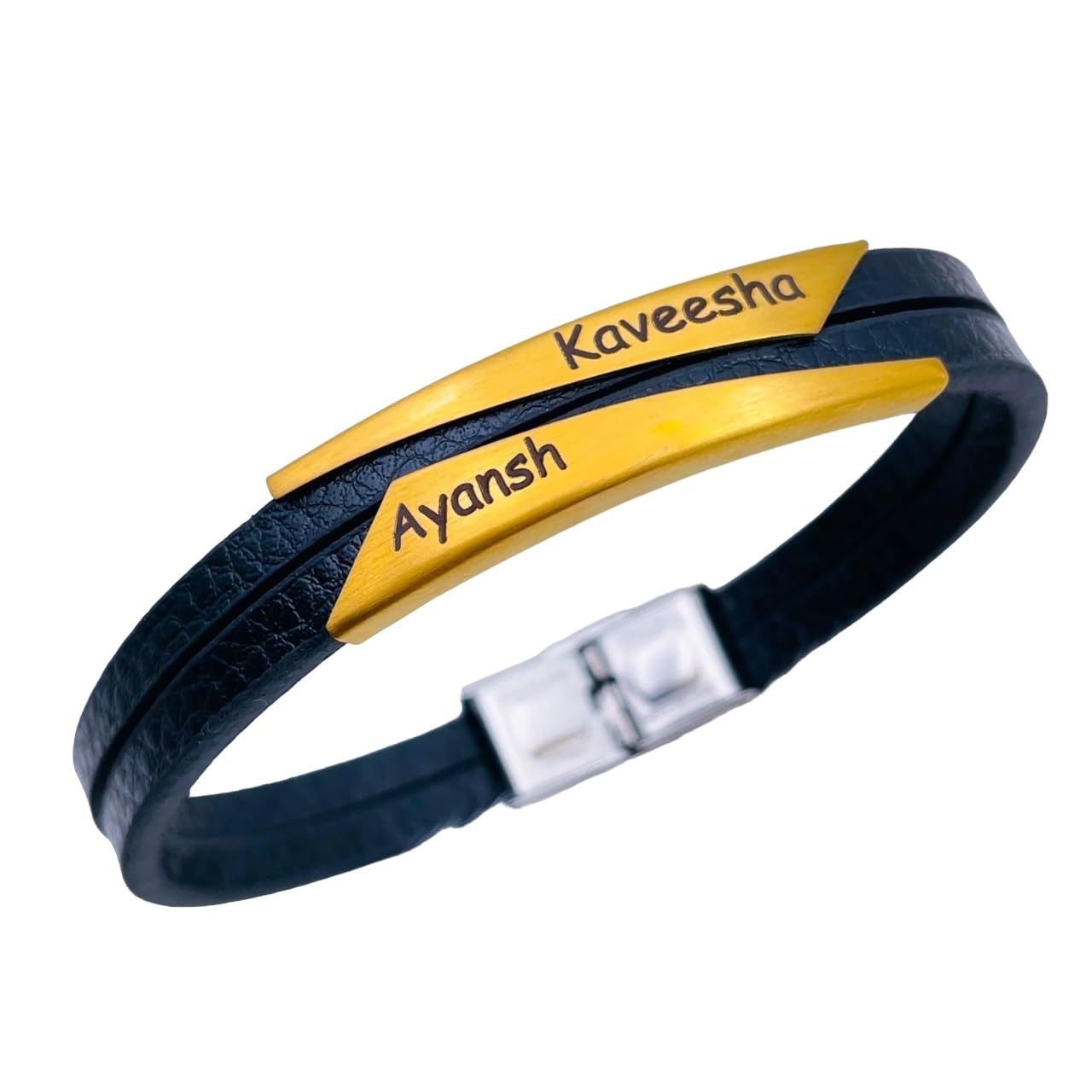 Myjewel Two Names Your Customized Text Engraved Leather Geometric Stainless Steel Gold Black Customized Personalised Laser Engraved Wrist Band Bracelet For Men-Stylish&Personalized Accessory(Gold) (B0CBVQRHPK) Amazon Price History, Amazon Price Tracker