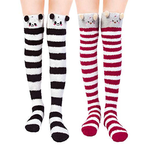 Womens Over Knee High Fuzzy Socks Cute Cozy Warm Socks Fluffy Leg Warmers