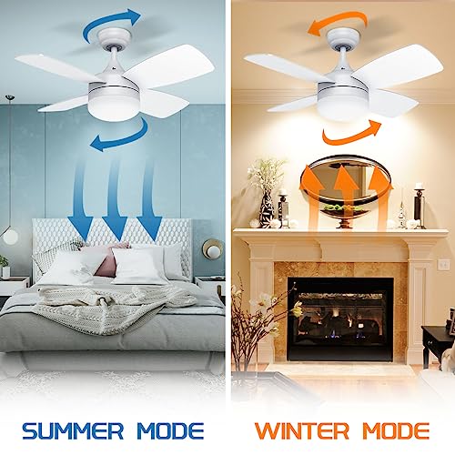 Wurzee Ceiling Fan With Lights Remote Control, 36 Inch, Ceiling Fan Reversible Motor, Timing, Dimmable Light, 4 Blades, White Ceiling Fan With Light For Farmhouse, Kitchen, Garage, Hallway #TOP2