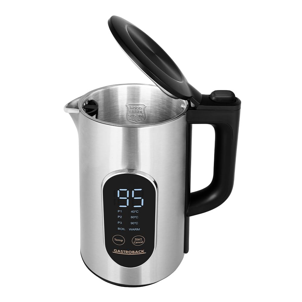 Edelstahl Wasserkocher mit Temperatureinstellung - 1,5 Liter - 3000 Watt Schnellkocher - 40-100°C, Doppelwandig Cool Touch, Digital Display Echtzeit, Warmhaltefunktion für Tee Kaffee