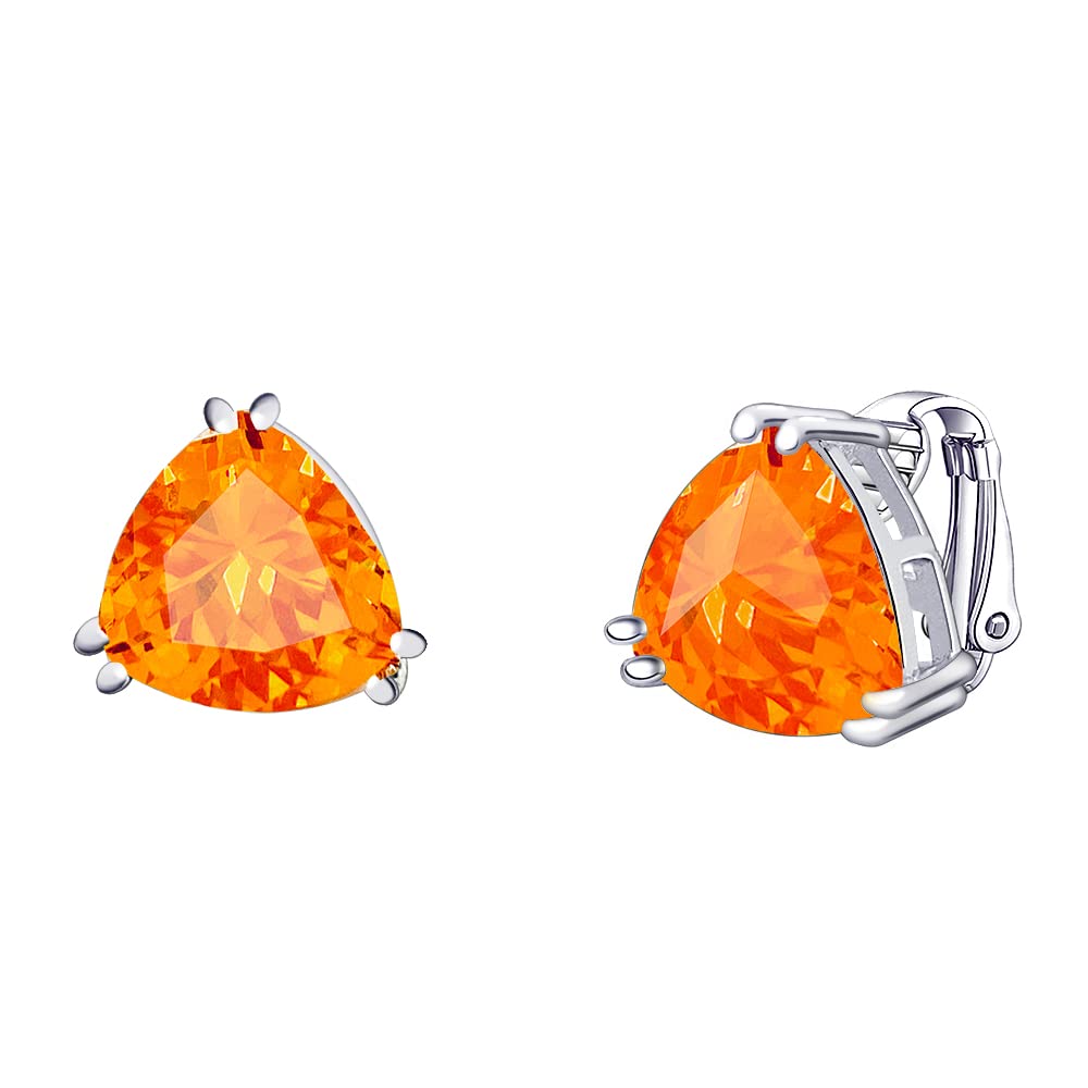 LAVINAFunky Solitaire Earrings Series - CZ Triangle Trillion Cut Clip On Earrings For Women Mom Men Fashion Wedding Party Prom Christmas Gift Jewelry