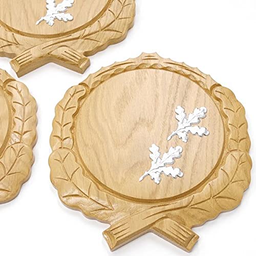 GTK - 3 placas de cuña talladas de roble claro AF 17,5 cm con 6 hojas de aluminio de roble, cubierta para cuñas, tabla de especias, cartel para trofeos