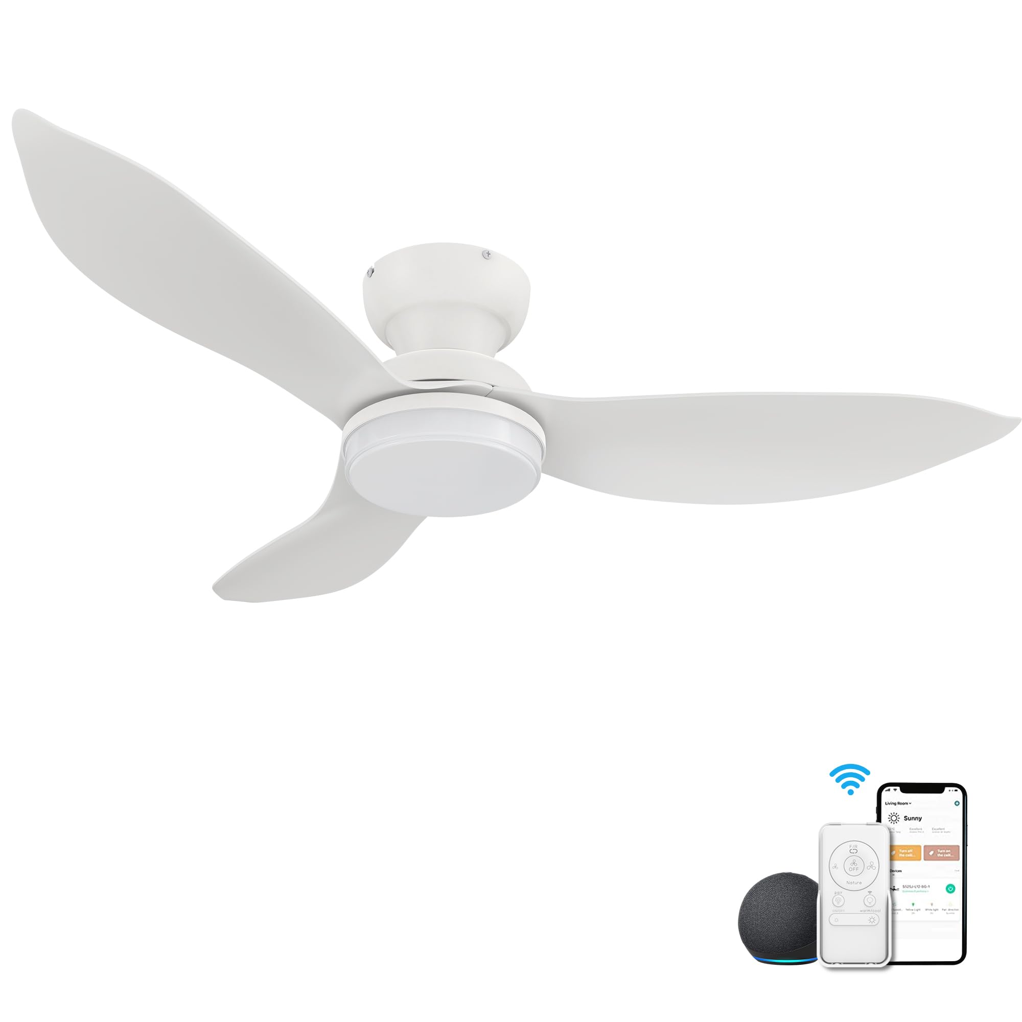 CEME 45" Low Profile Indoor & Outdoor Ceiling Fan with Light, 10-Speed Quiet DC Motor, Smart Control by APP, Remote, Alexa, Siri & Google Home, White