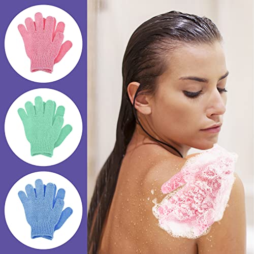 Sibba 3 Pair Bath Gloves for Shower Natural Loofah Exfoliating Wash Gloves for Body and Face, Dead Skin Remover, Double Sided Microfibre Shower Body Gloves for Adults and Kids - Image 4