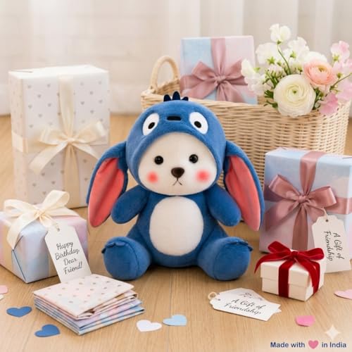 Image of Blue Bunny Teddy Bear Soft Toy for Kids, 30 cm Ultra Soft Plush Stuffed Animal with Removable Hoodie, Cute Hugging Teddy for Boys&Girls, Baby Gift, Birthday Gift & Room Decor.